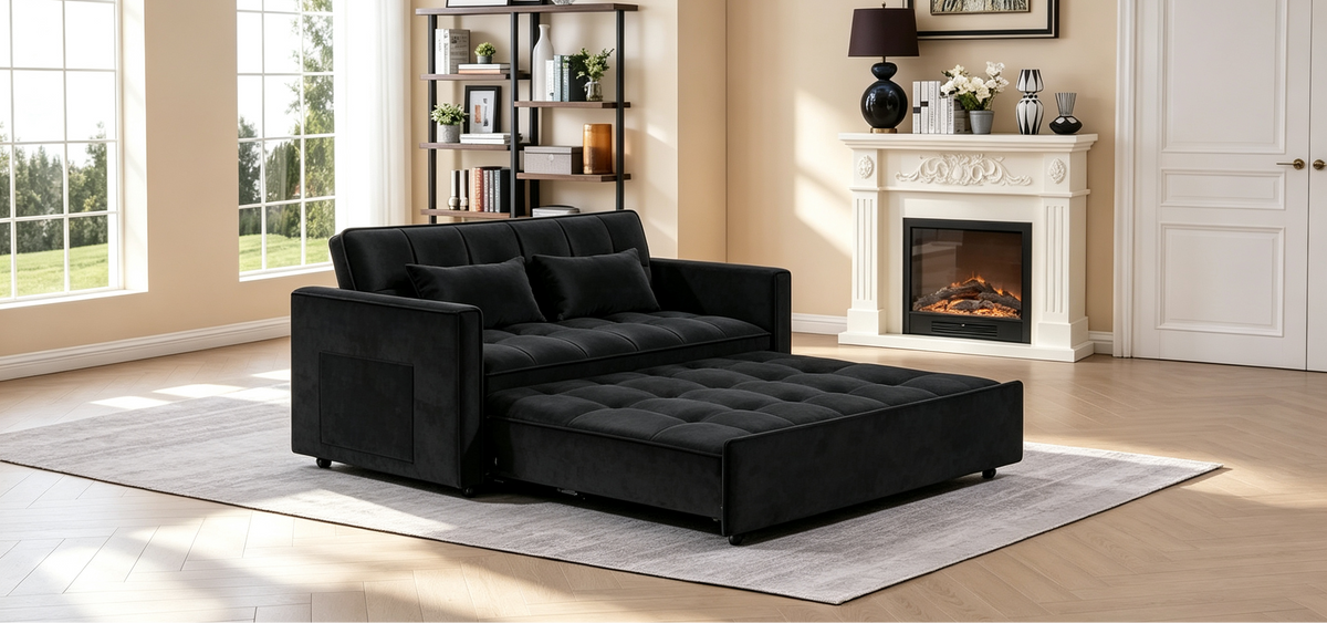 Modern Convertible Futon Sofa Bed,Adjustable Backrest,Armrest Holders
