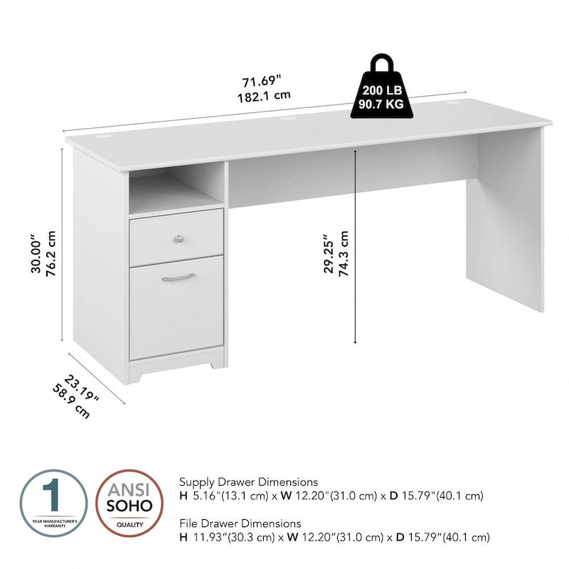 72W Home Office Computer Desk with Drawers by