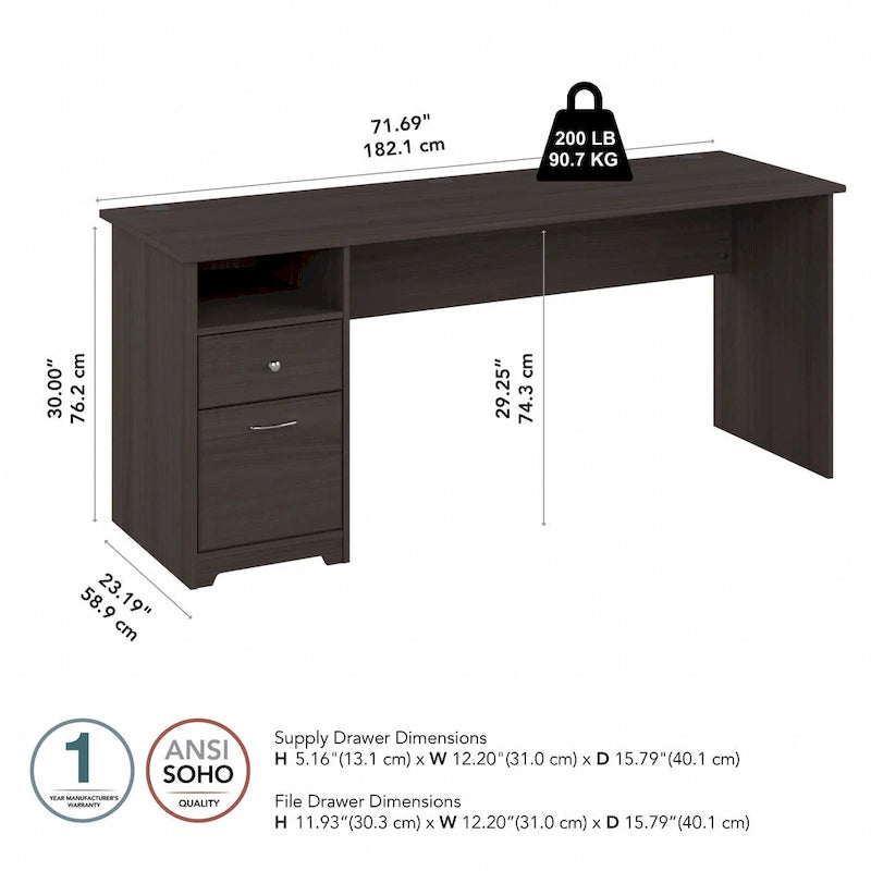 72W Home Office Computer Desk with Drawers by