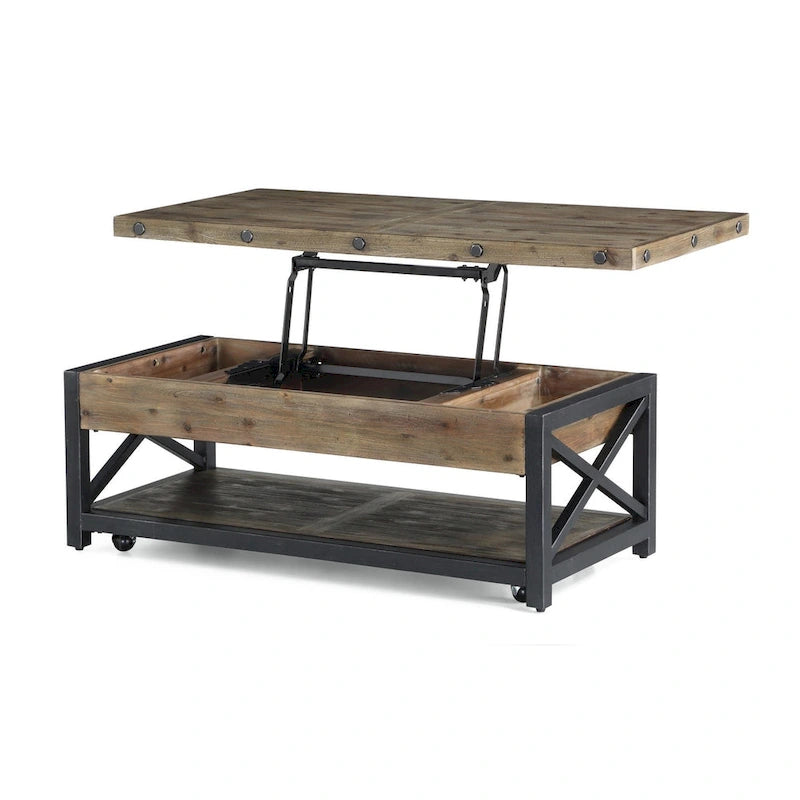 Brown Wood Rectangular Lift-Top Coffee Table with Casters by - 50 x 18 x 26