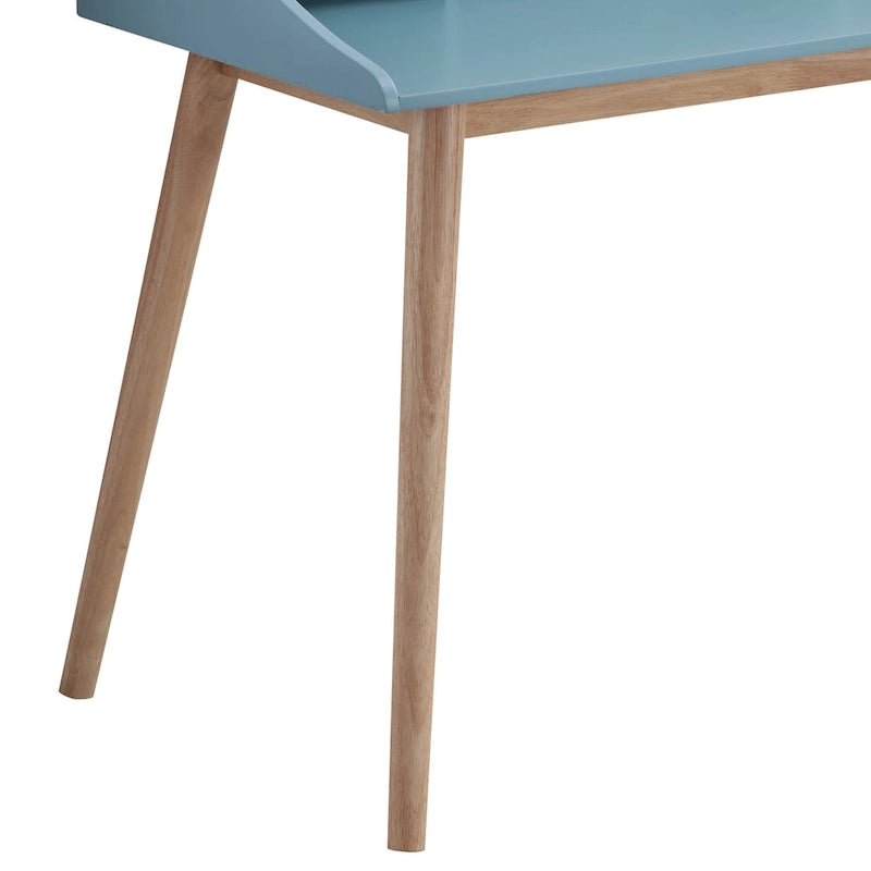 Mid Century Modern Writing Computer Desk with Hutch Shelves and 4 Wood Legs for Small Home Office or Study Room