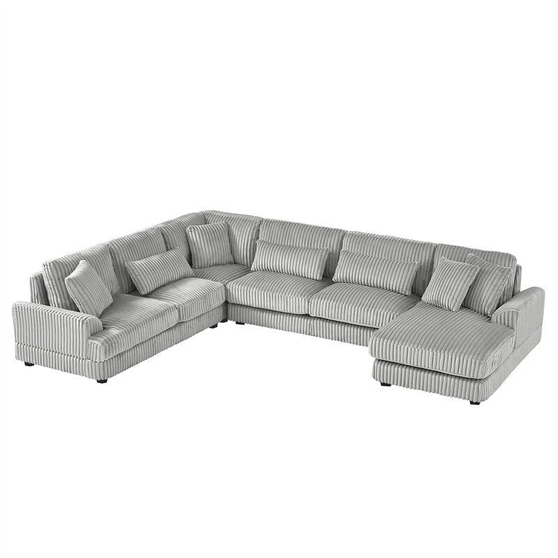 Oversized U-shaped Sectional Sofa with Chaise Lounge, 129 Modern Upholstered Sofa Couch, Corduroy Couch Set for Living Room
