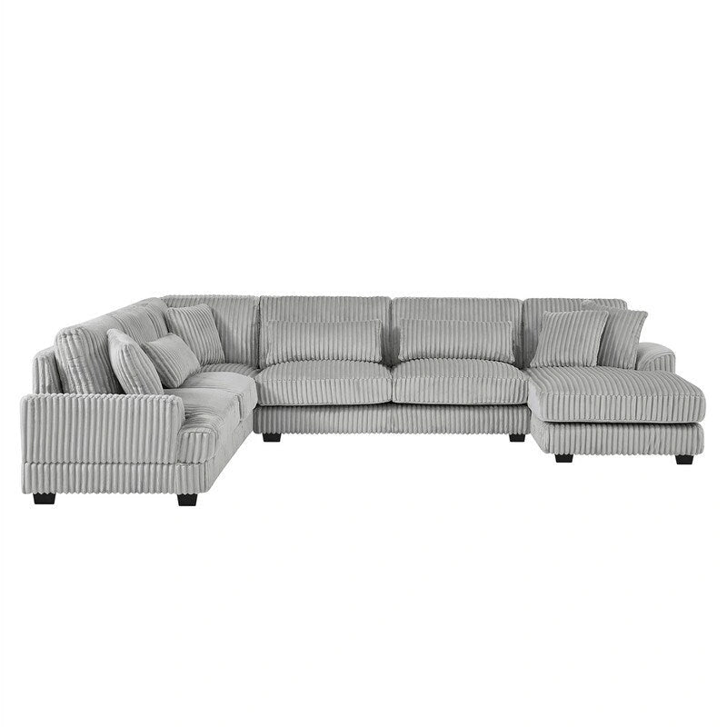 Oversized U-shaped Sectional Sofa with Chaise Lounge, 129 Modern Upholstered Sofa Couch, Corduroy Couch Set for Living Room