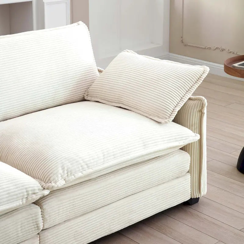 Beige 6-Piece Corduroy Modular Sleeper Sectional Sofa with 3 Ottomans & 5 Pillows