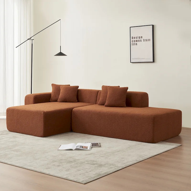105.51 Modern L-Shape 5 Seater Modular Sectional Sofa Couch with Chaise Lounge, in Soft Lambswool Sherpa Fabric