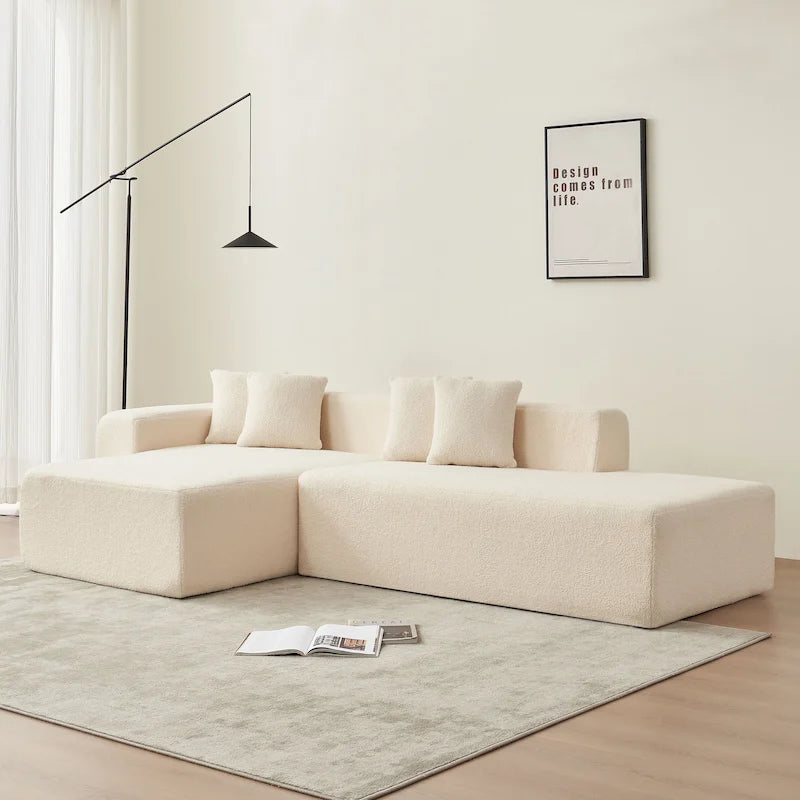 105.51 Modern L-Shape 5 Seater Modular Sectional Sofa Couch with Chaise Lounge, in Soft Lambswool Sherpa Fabric
