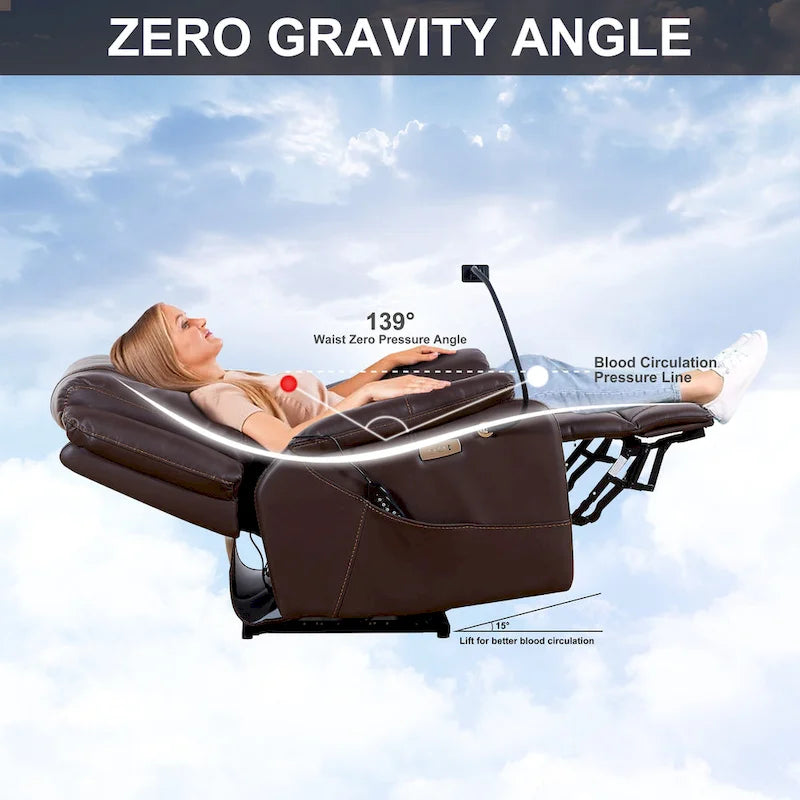 Black Power Recliner Chair, with Massage, Heating, USB Ports, Phone Holder, and Side Pockets, Adjustable Recline up to 139