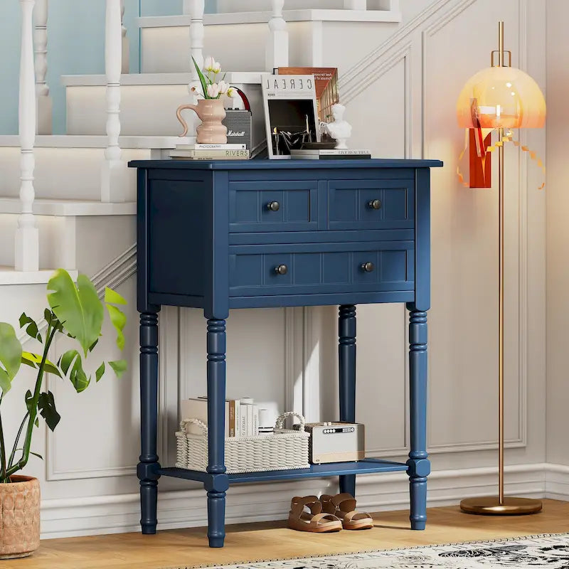 23.7 Classic Console Table with Three Storage Drawers and Bottom Shelf
