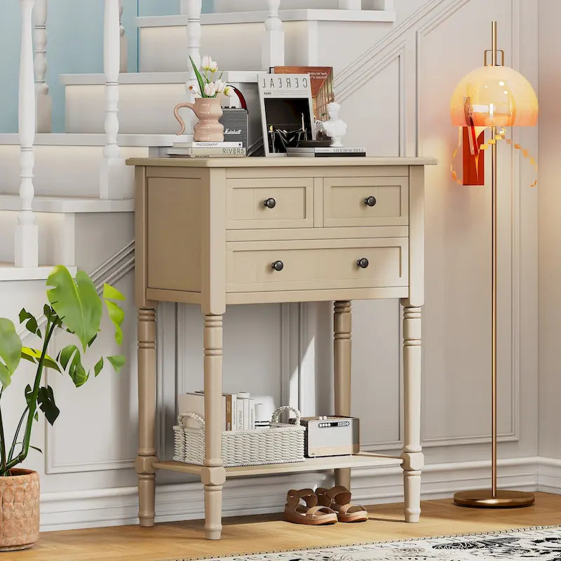 23.7 Classic Console Table with Three Storage Drawers and Bottom Shelf