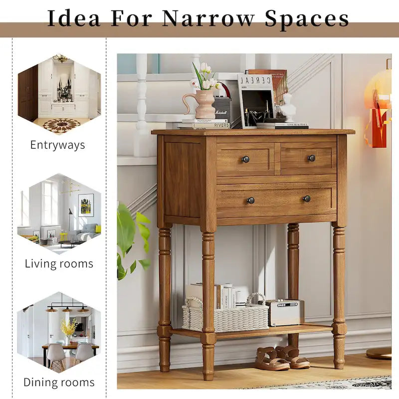 23.7 Classic Console Table with Three Storage Drawers and Bottom Shelf