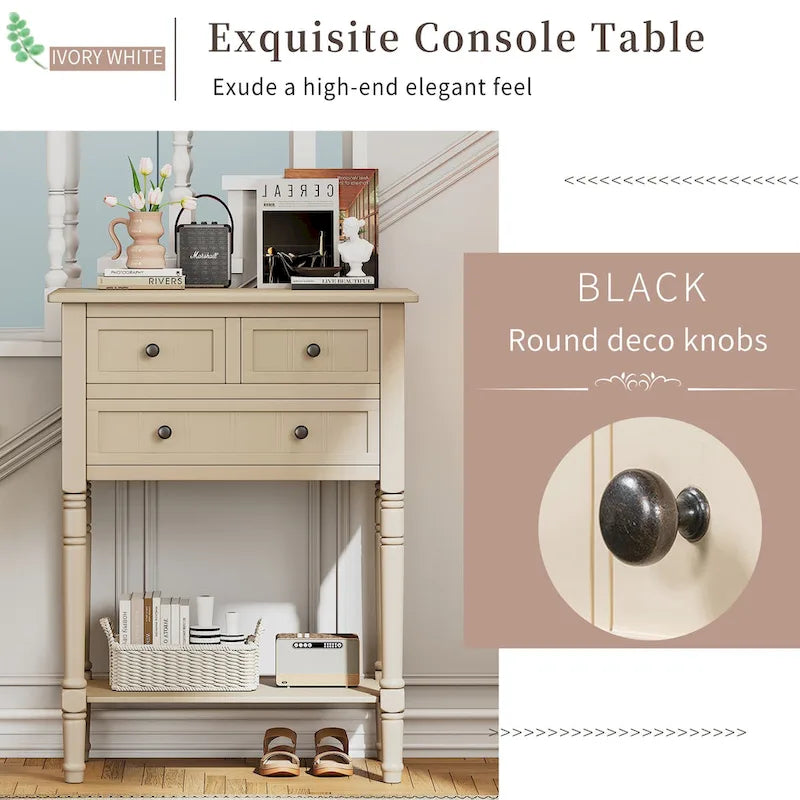 23.7 Classic Console Table with Three Storage Drawers and Bottom Shelf