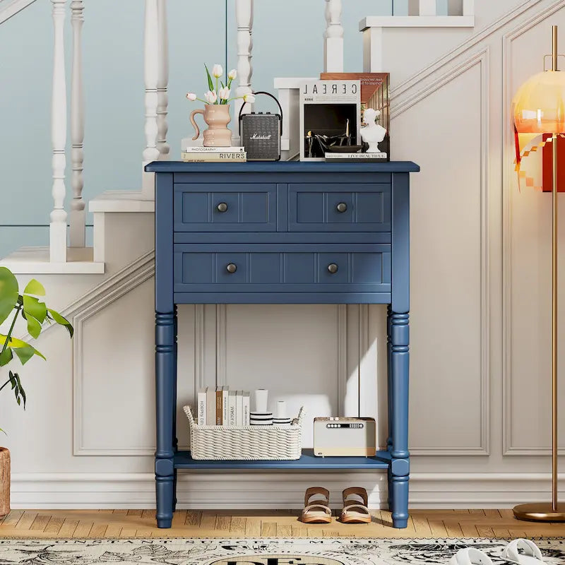 23.7 Classic Console Table with Three Storage Drawers and Bottom Shelf