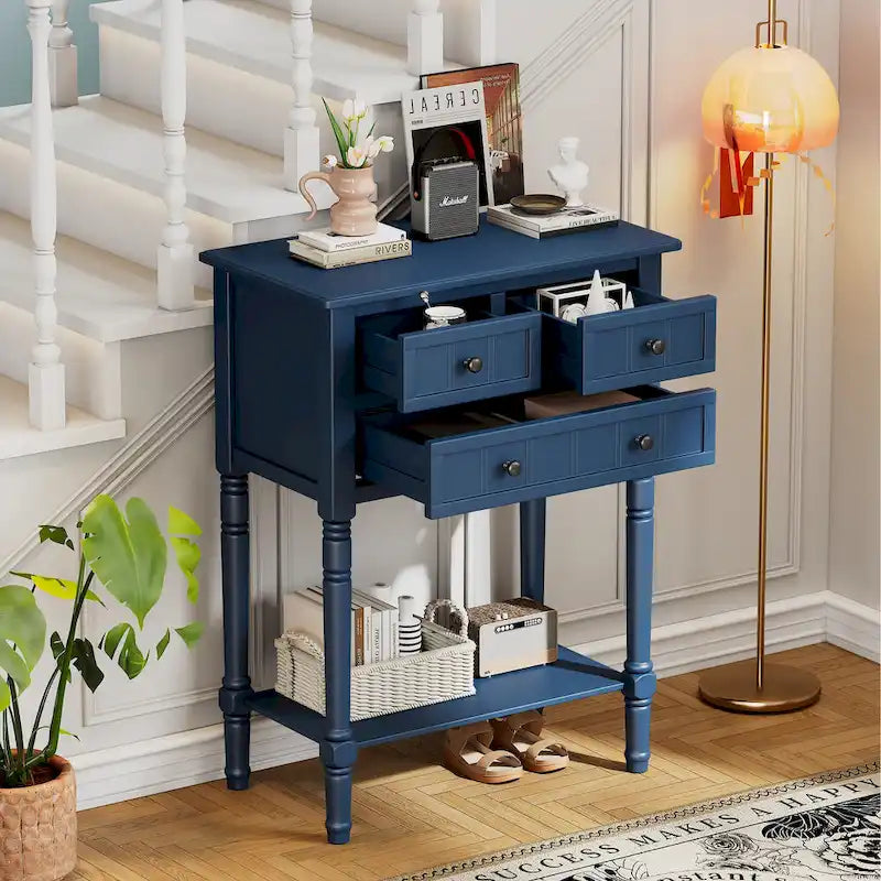 23.7 Classic Console Table with Three Storage Drawers and Bottom Shelf