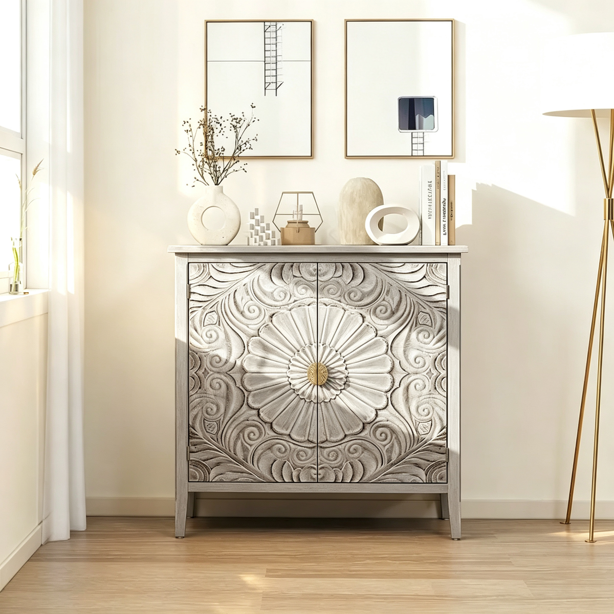 2 Door Cabinet, American Furniture, Suitable for Bedroom, Living Room, Study,Grey+White