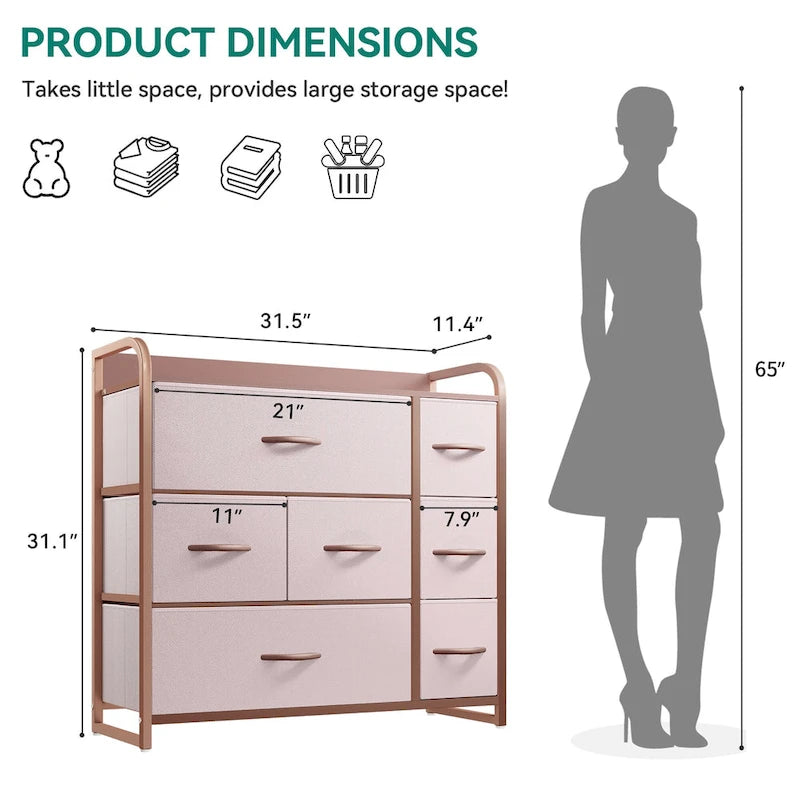 Multifunction 7 Drawers Furniture Storage Chest Grey 7-Drawer Dresser