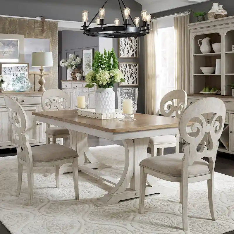 Antique White with Chestnut Trestle Table