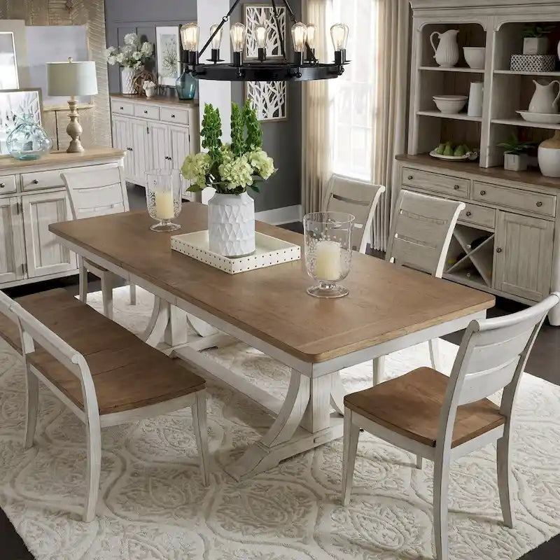 Antique White with Chestnut Trestle Table