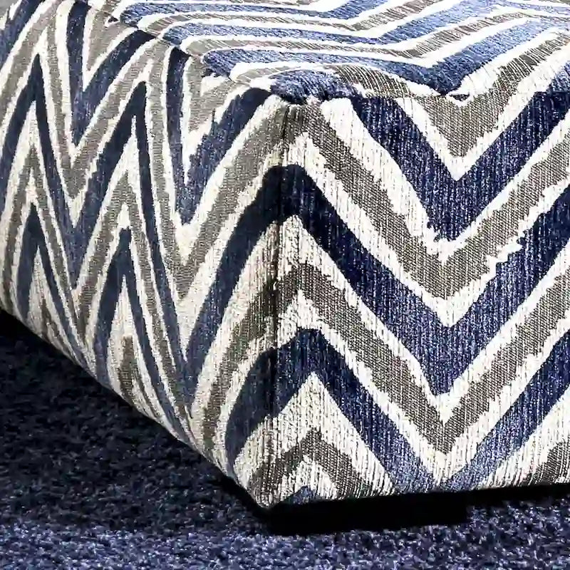 Transitional Navy Microfiber Cocktail Ottoman by