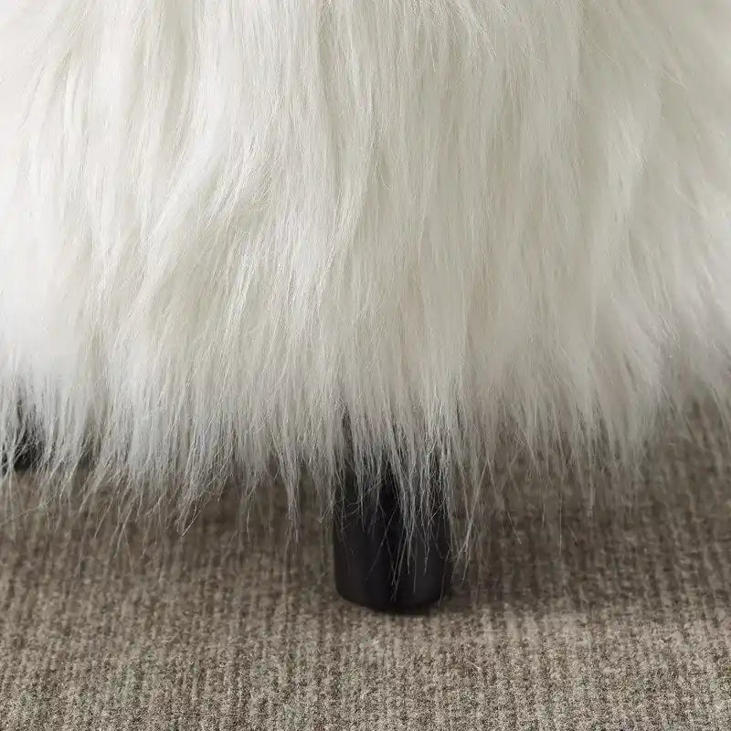 White Shag Faux Fur Ottoman
