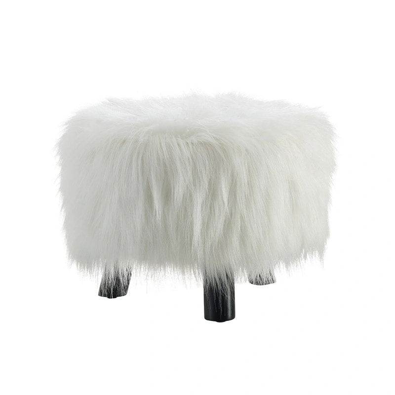 White Shag Faux Fur Ottoman