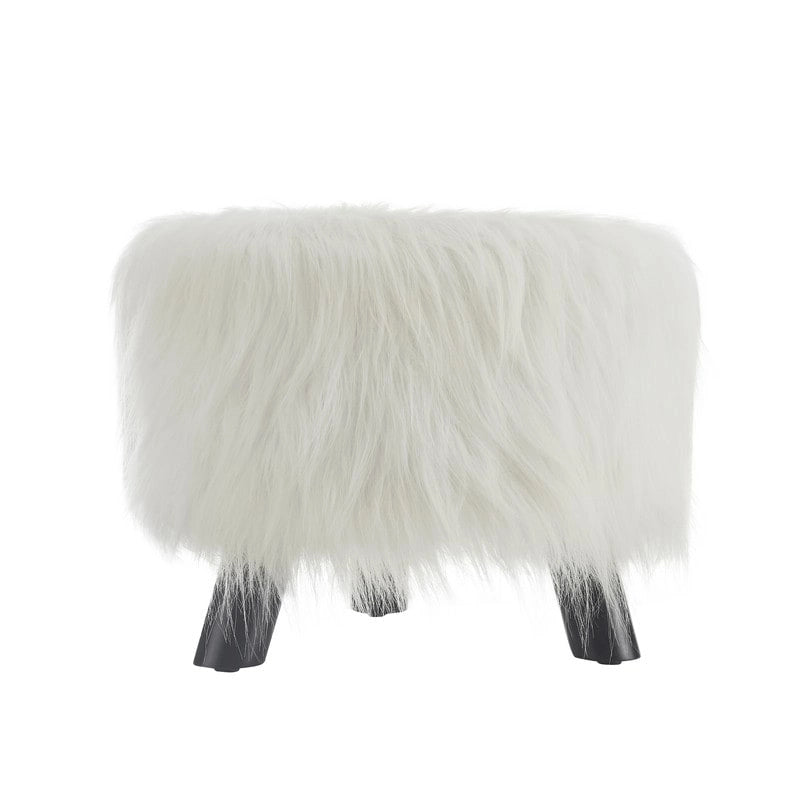 White Shag Faux Fur Ottoman