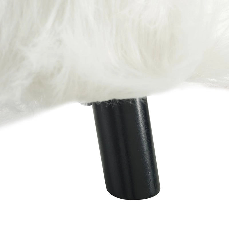 White Shag Faux Fur Ottoman
