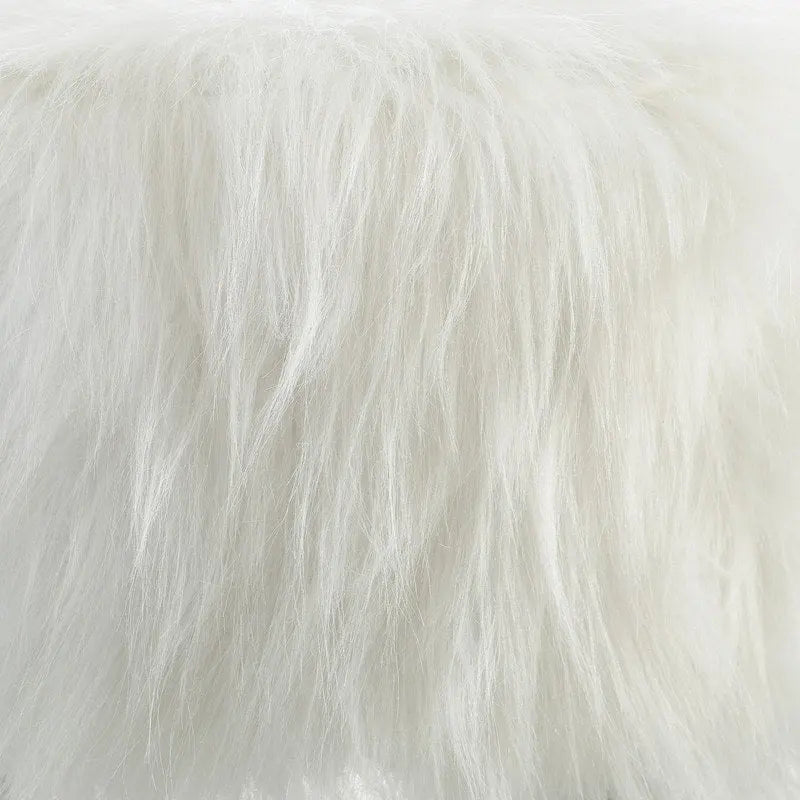 White Shag Faux Fur Ottoman