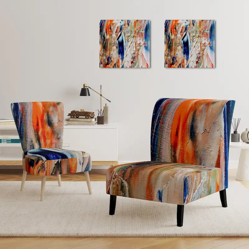 Colorful Abstract Painting Strokes II Upholstered Modern Accent Chair and Arm Chair