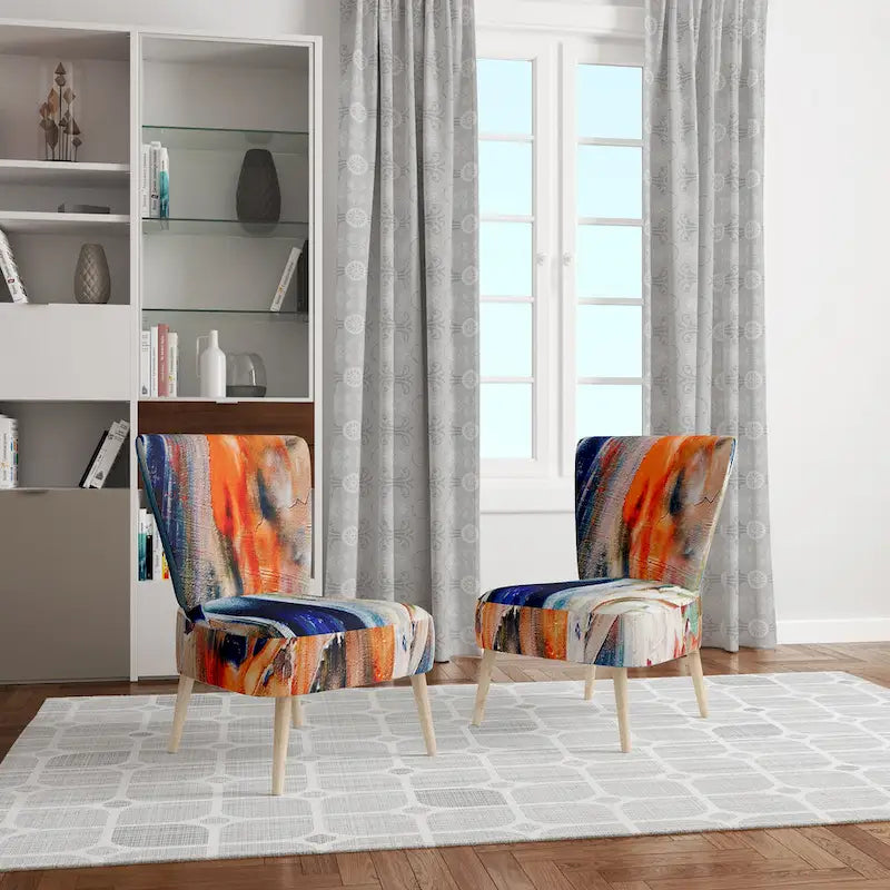 Colorful Abstract Painting Strokes II Upholstered Modern Accent Chair and Arm Chair