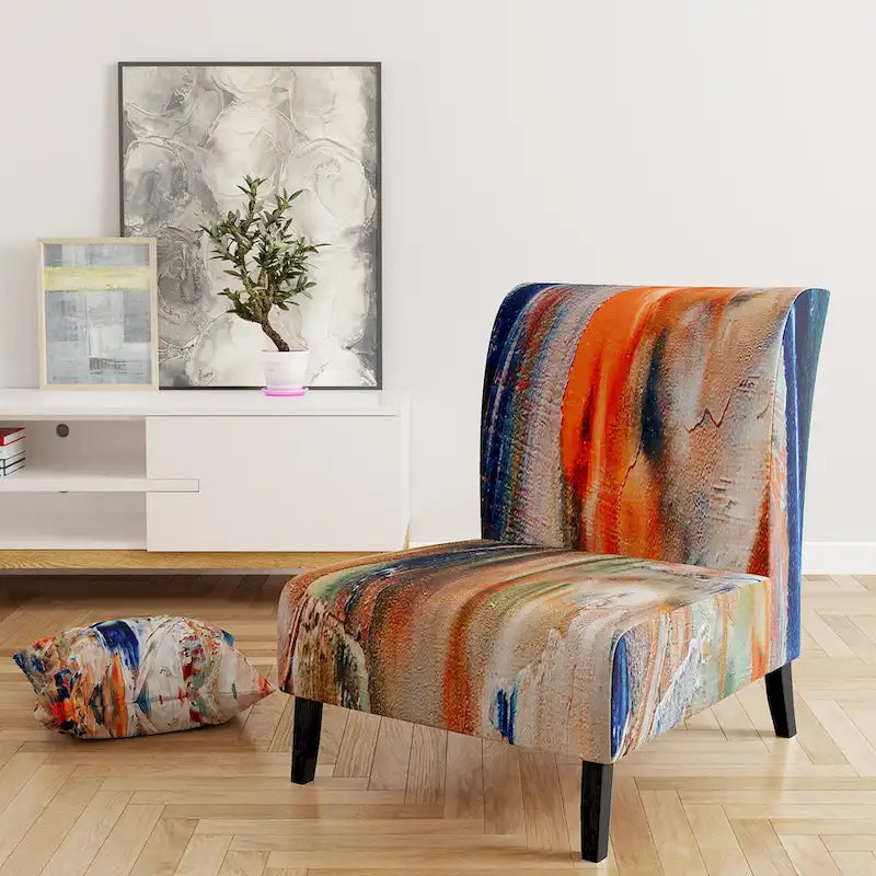 Colorful Abstract Painting Strokes II Upholstered Modern Accent Chair and Arm Chair