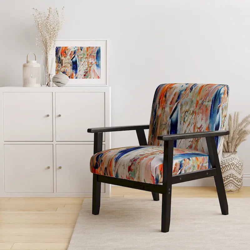 Colorful Abstract Painting Strokes II Upholstered Modern Accent Chair and Arm Chair