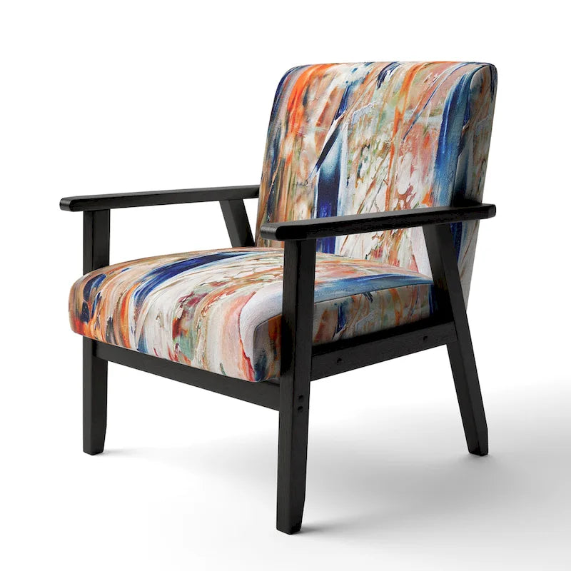 Colorful Abstract Painting Strokes II Upholstered Modern Accent Chair and Arm Chair