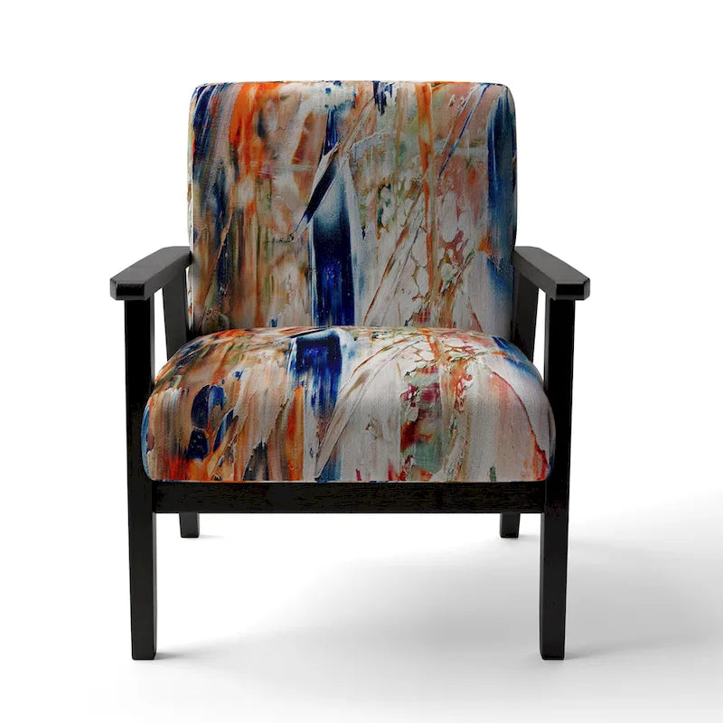 Colorful Abstract Painting Strokes II Upholstered Modern Accent Chair and Arm Chair
