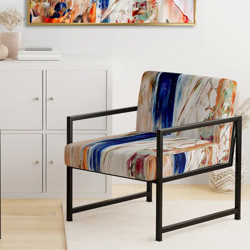 Colorful Abstract Painting Strokes II Upholstered Modern Accent Chair and Arm Chair