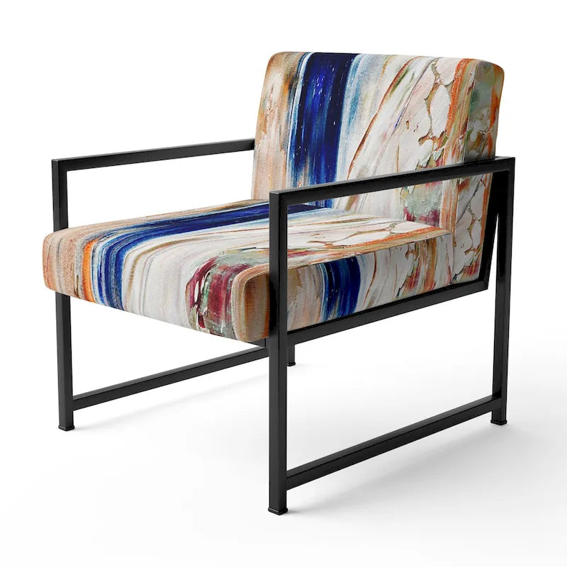 Colorful Abstract Painting Strokes II Upholstered Modern Accent Chair and Arm Chair
