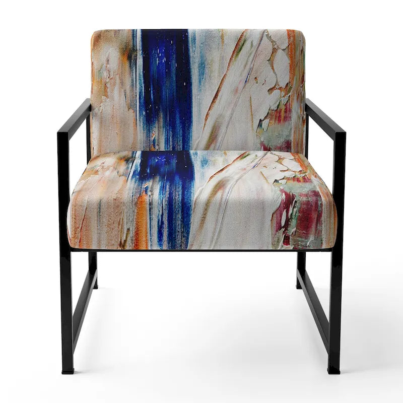 Colorful Abstract Painting Strokes II Upholstered Modern Accent Chair and Arm Chair