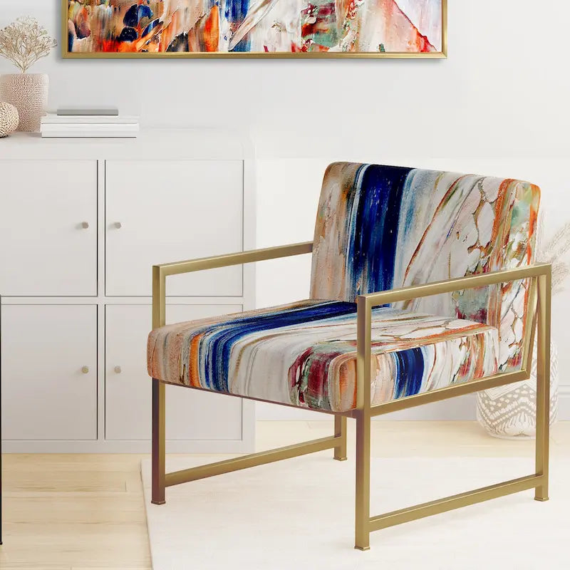Colorful Abstract Painting Strokes II Upholstered Modern Accent Chair and Arm Chair