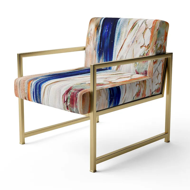 Colorful Abstract Painting Strokes II Upholstered Modern Accent Chair and Arm Chair
