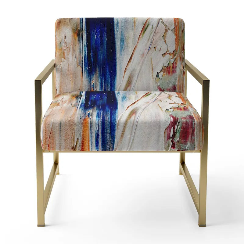 Colorful Abstract Painting Strokes II Upholstered Modern Accent Chair and Arm Chair