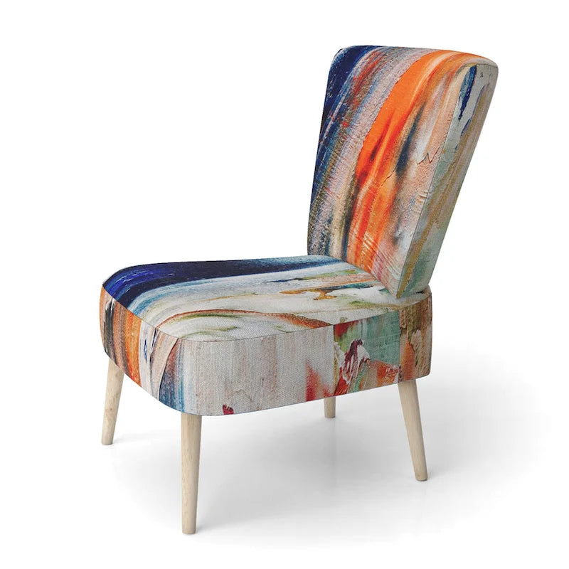 Colorful Abstract Painting Strokes II Upholstered Modern Accent Chair and Arm Chair