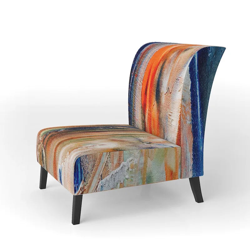 Colorful Abstract Painting Strokes II Upholstered Modern Accent Chair and Arm Chair