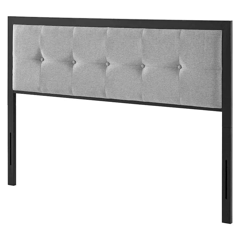 Modern Light Grey Fabric Button Tufted Upholstered King Size Metal Headboard