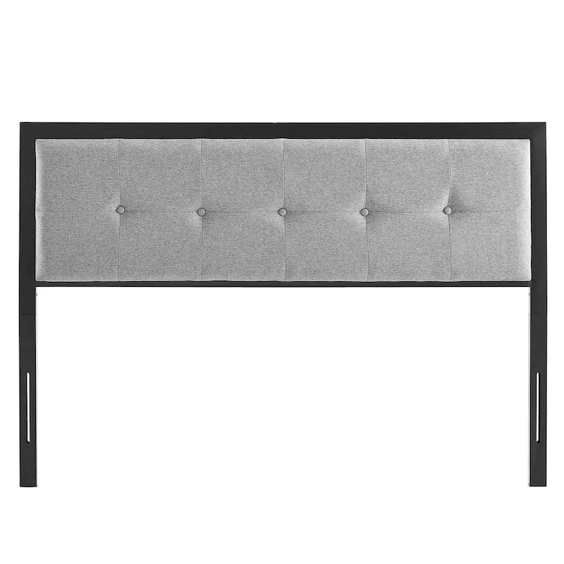 Modern Light Grey Fabric Button Tufted Upholstered King Size Metal Headboard