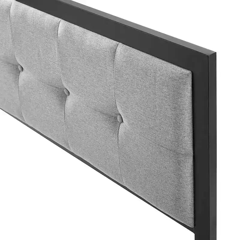 Modern Light Grey Fabric Button Tufted Upholstered King Size Metal Headboard