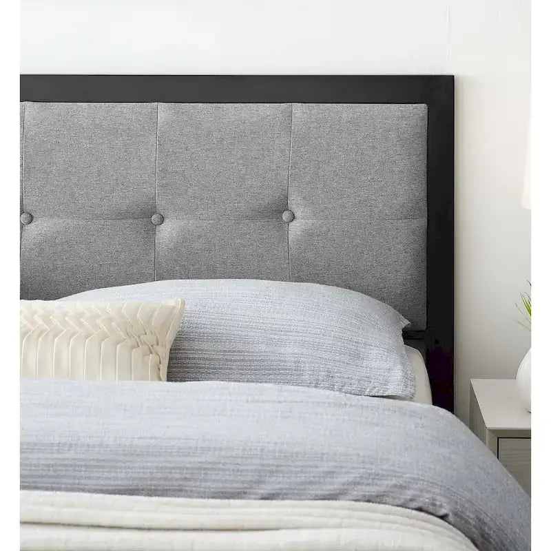Modern Light Grey Fabric Button Tufted Upholstered King Size Metal Headboard