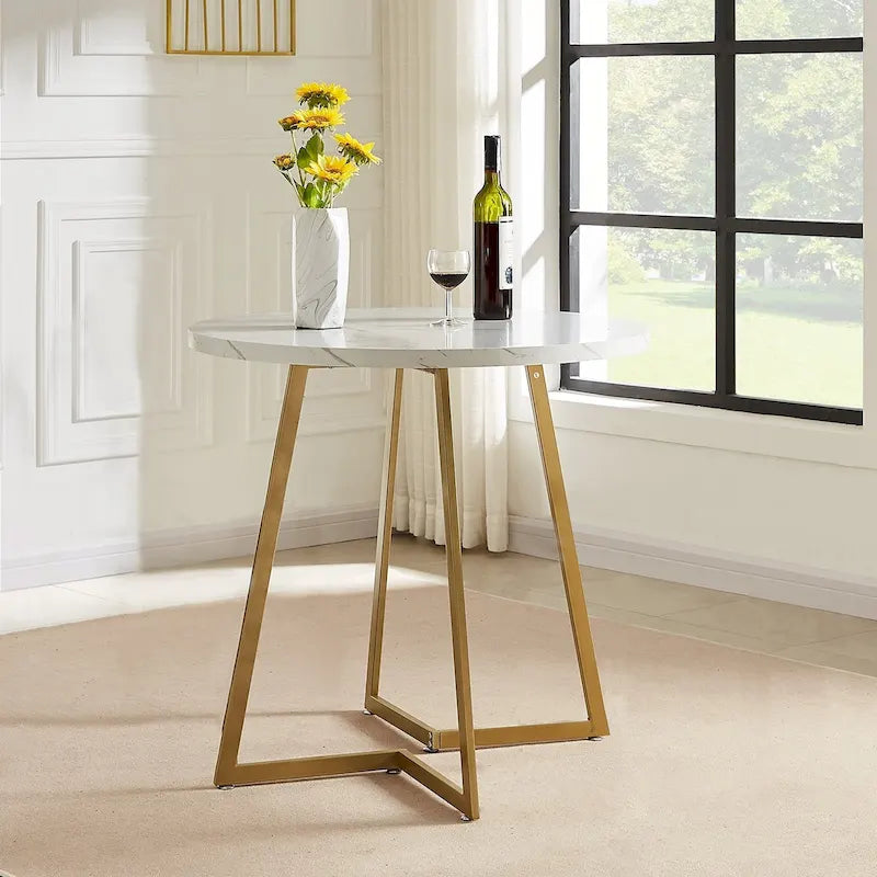31.5 Round Dining Table Modern Leisure Table with Metal Leg
