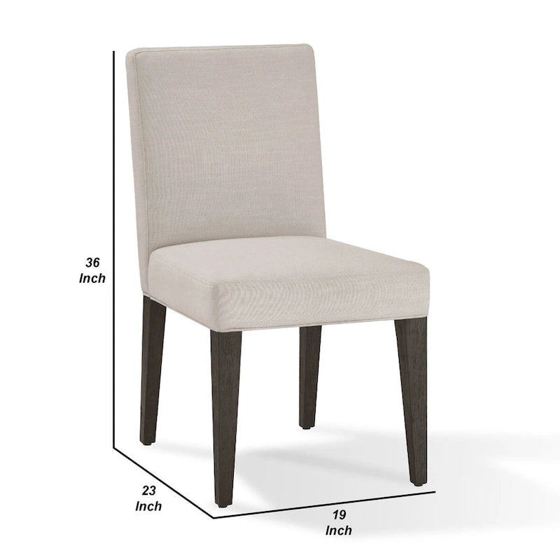 19 Inch Parson Style Dining Chair, Rubberwood, Set of 2, Light Gray