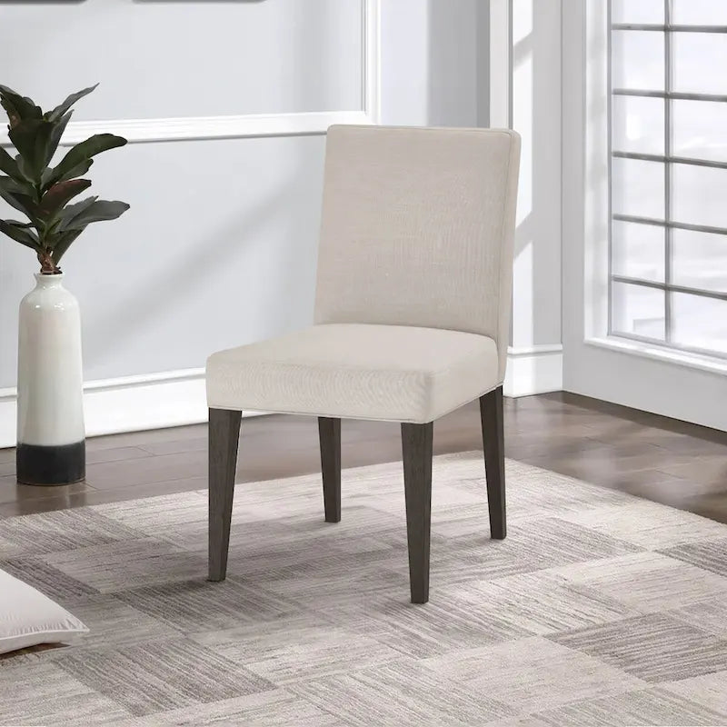 19 Inch Parson Style Dining Chair, Rubberwood, Set of 2, Light Gray