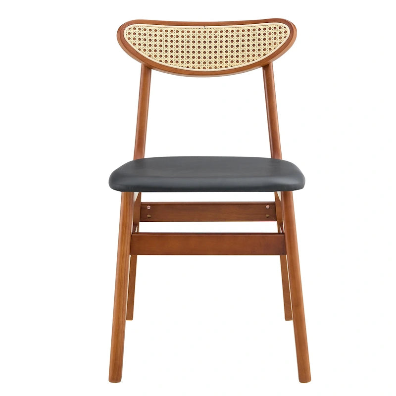 Wooden Dining Chairs Set of 2 with Small Curved Back and PU Cushion